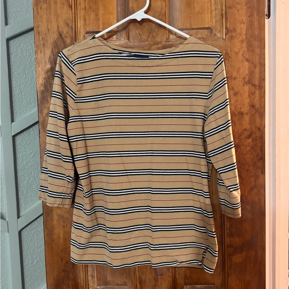 Karen Scott Tan and Black Striped Long Sleeve Top